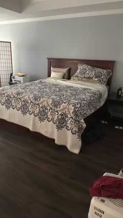 King bed with hardwood base and headboard