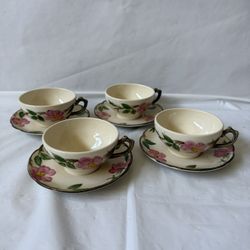 Vintage Franciscan Desert Rose Teacup and Saucer Set - Set of 4