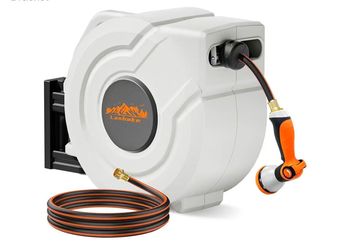 Retractable Garden Hose Reel-1/2 In X 80 Ft Wall Mounted Retractable Hose Reel,Heavy Duty Retractable Water Hose With 10-Pattern Nozzle,Any Length Loc