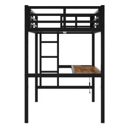 Metal Twin XL Size Loft Bed with Power Outlet and LED Lighted, Space-Saving, Noise Reduced, Black