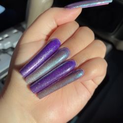 3XL square press on nails purple and blue with glitter handmade custom durable