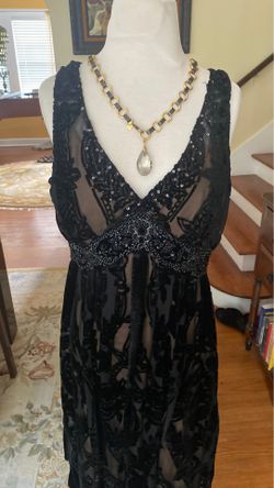 I/e designer black dress V-neck with sequins nearly full length size 12