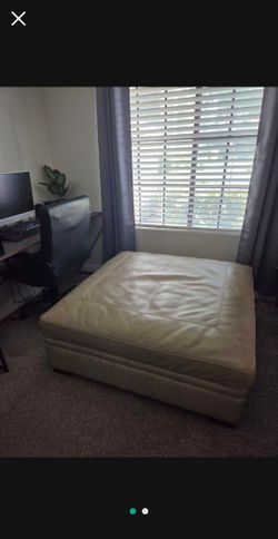 Large Light Grey/Beige Leather Ottoman