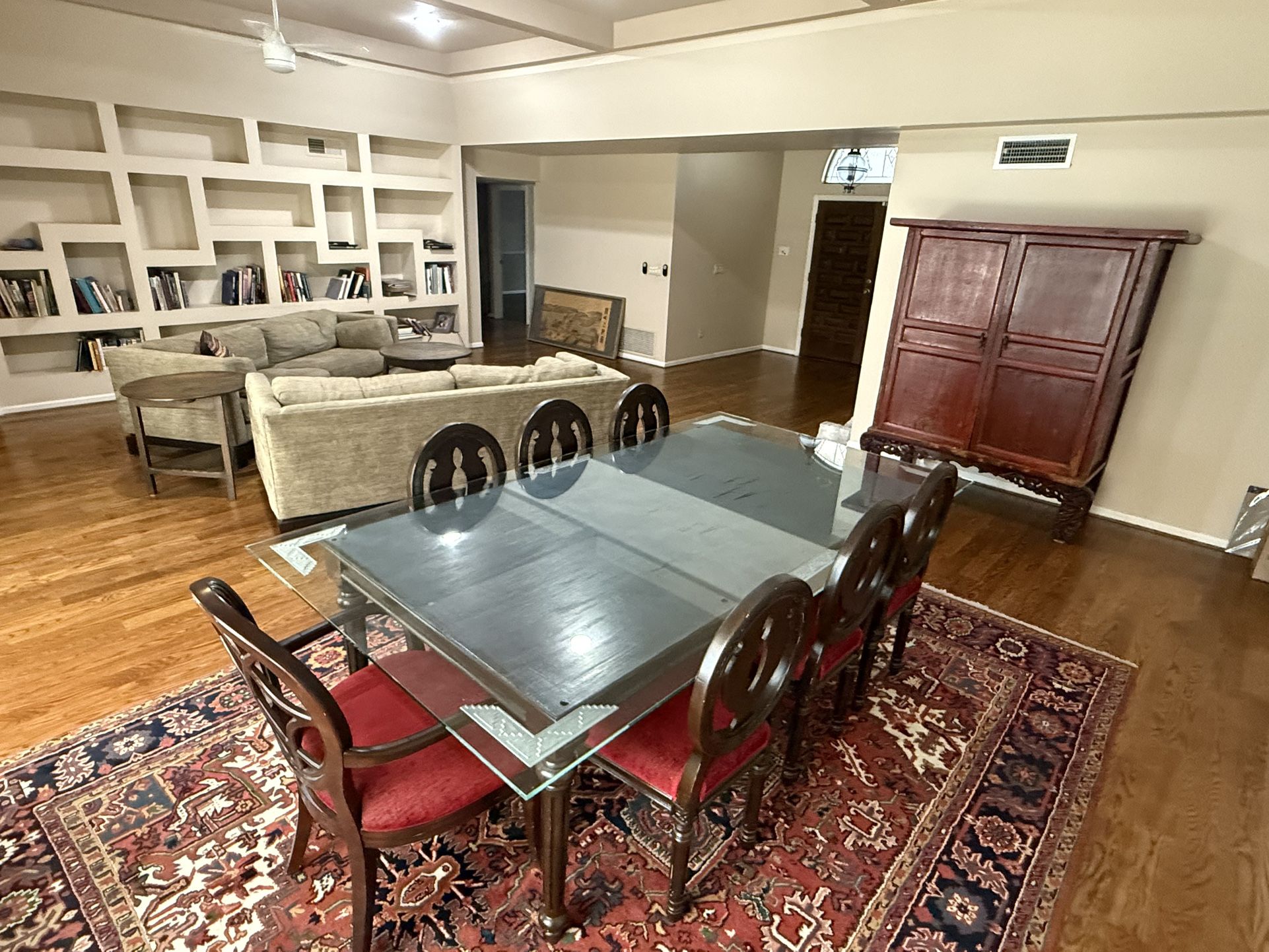Dining Room Set With 7 Chairs , Two Sofas , 2 Round Side Tables 