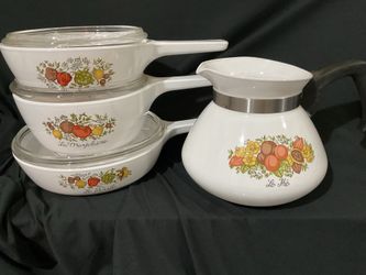Vintage CorningWare Spice of Life Teapot Skillet Sauce Pots With Lids