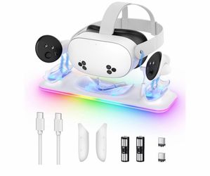 Kinwin Magnetic Charging Dock for Meta Quest 3 / 3S RGB with Rechargeable Batteries