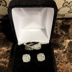 14k Natural Diamond Ring /10k Natural Diamond Earrings $2000