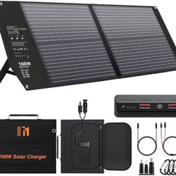 100W Portable Solar Panel USB-C PD 65W Fast Charging 24V MC4 DC QC3.0 USB-A Foldable Solar Charger for Power Station Generator Outdoor Camping RV Trip