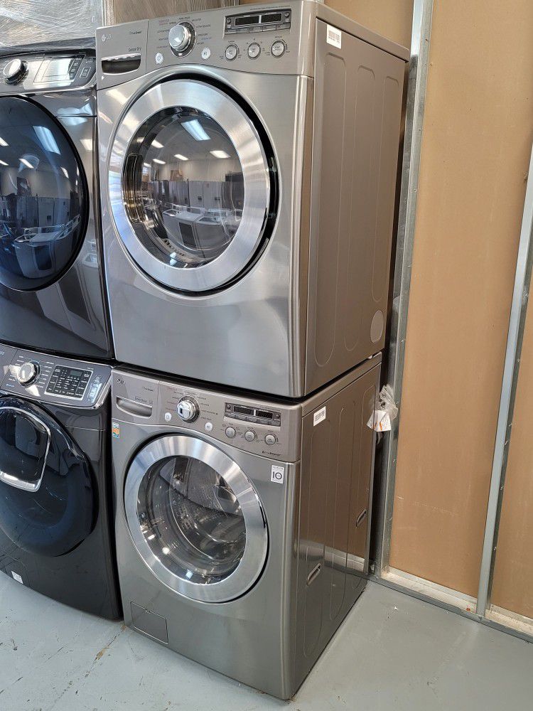 LGFront Load Washer and Stackable Gas Dryer Set in Stainless Steel both with Steam