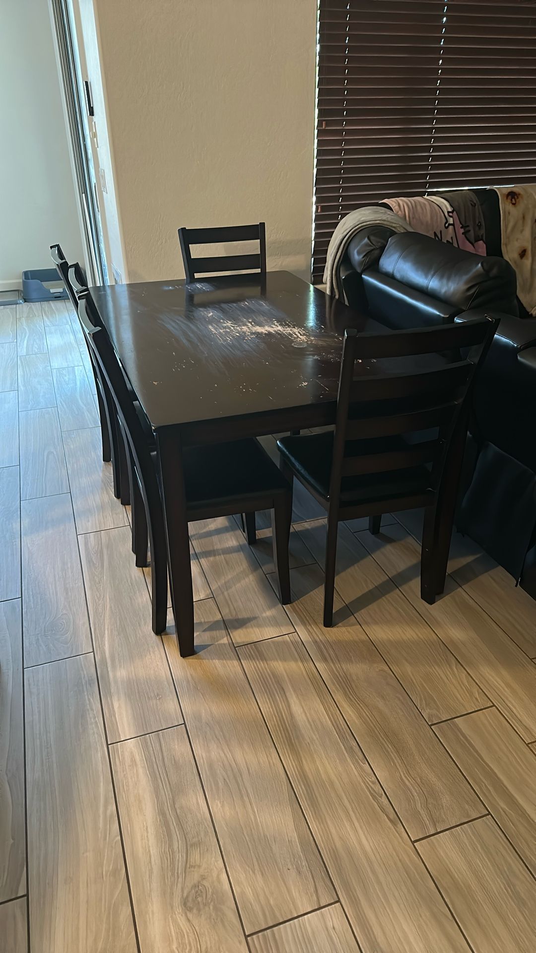 Brown Wood Dining Table & 5 Chairs