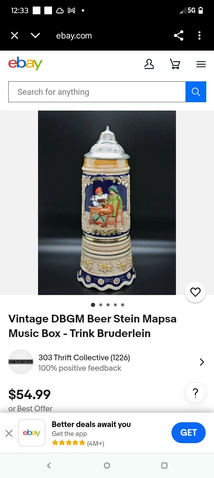 Vintage Gertz German Musical Beer Stein
