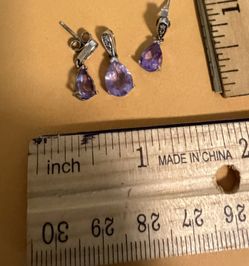 Amethyst Jewelry Set With Pendant And Stud Dangle Earrings