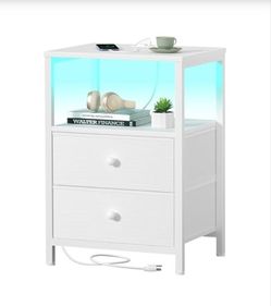 WHITE NIGHT STAND WITH 2 DRAWERS AND LED LIGHTS. 💥BRAND NEW NEVER USE 💥 