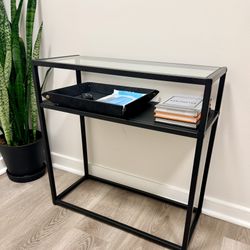 24” Black Metal And Glass Console Table