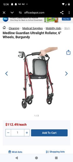 Medline Guardian Ultralight Rollator, 6" Wheels, Burgundy