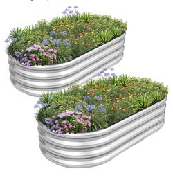 Set of 2 Metal Raised Garden Bed Planter Box Outdoor Silver Color Size 4x2x1 Feet New Condition in Box