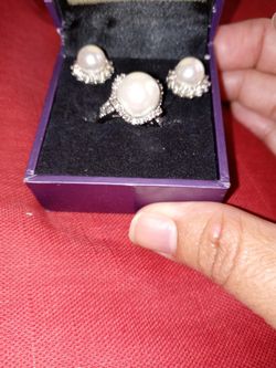Set of Pearl CZ Earrings and Ring