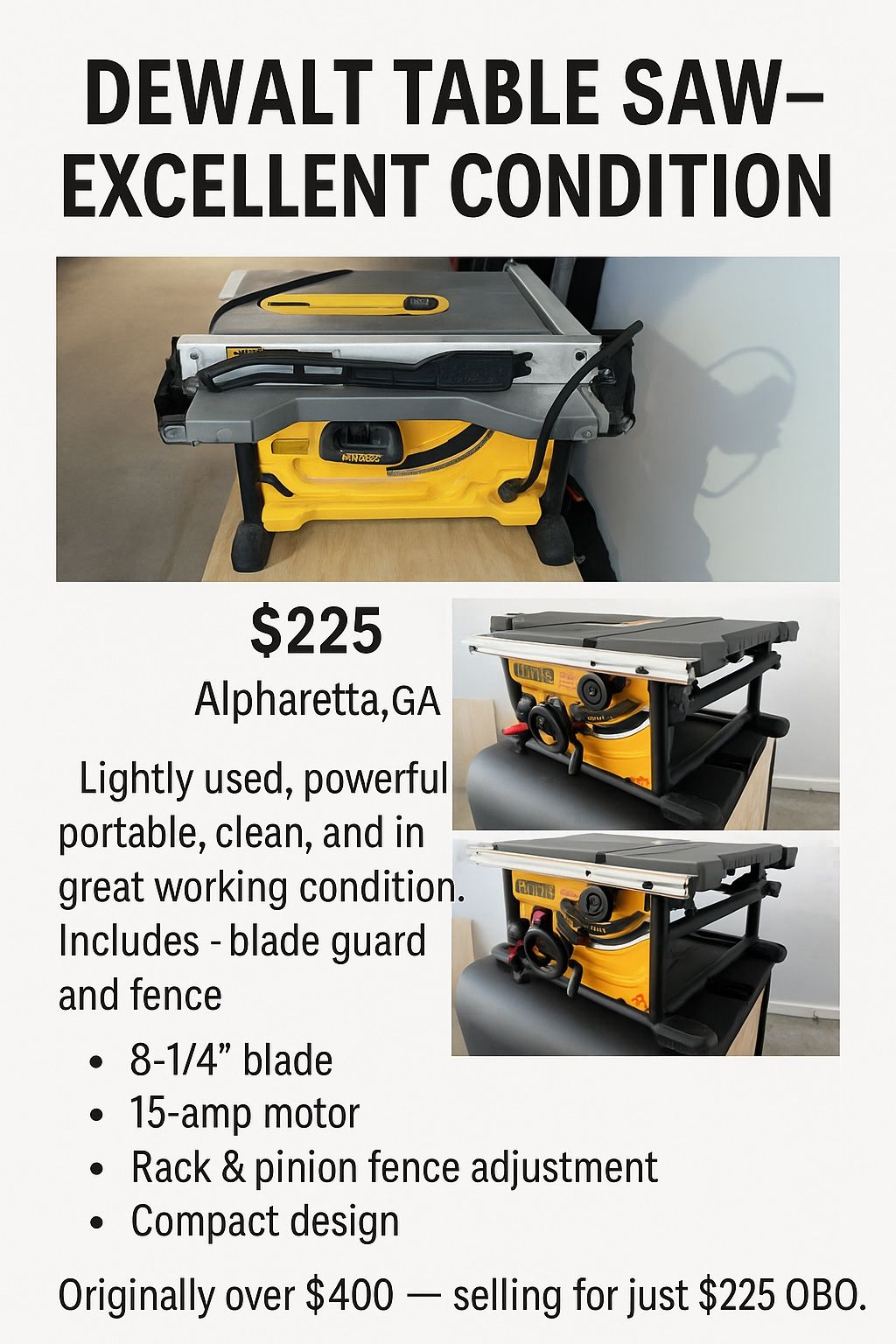 Dewalt 8-1/2” Table Saw GREAT CONDITION