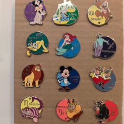Zodiac Sign Set Hidden Mickey 2012 Disney Pin Set
