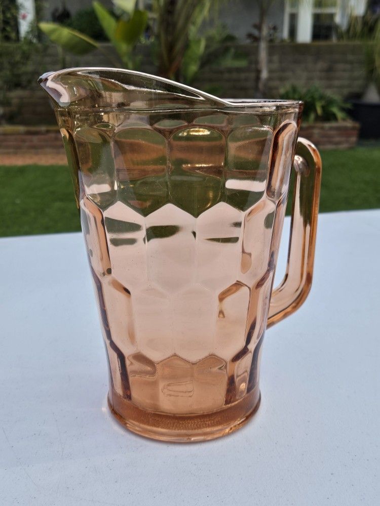 Vintage Pink Depression Glass Honeycomb Pitcher