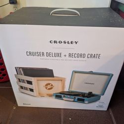 Crosley Cruiser Deluxe + Record Crate Turquoise 3 Speed Turntable Bluetooth