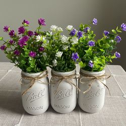Chalk Painted & Distressed Mason Jar Vases 3 For $18