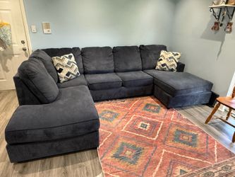 Large Dark Blue Sectional Sofa – Double Chaise + Extra Cushion Covers – Clean