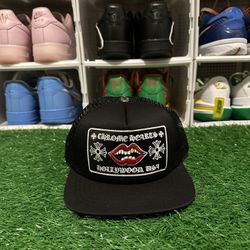 chrome hearts hat trucker black/black red mouth