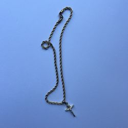 Rope Chain In Yellow Gold - 4mm GLD Chain 16 Inches with Crucifix Pendant Men's 