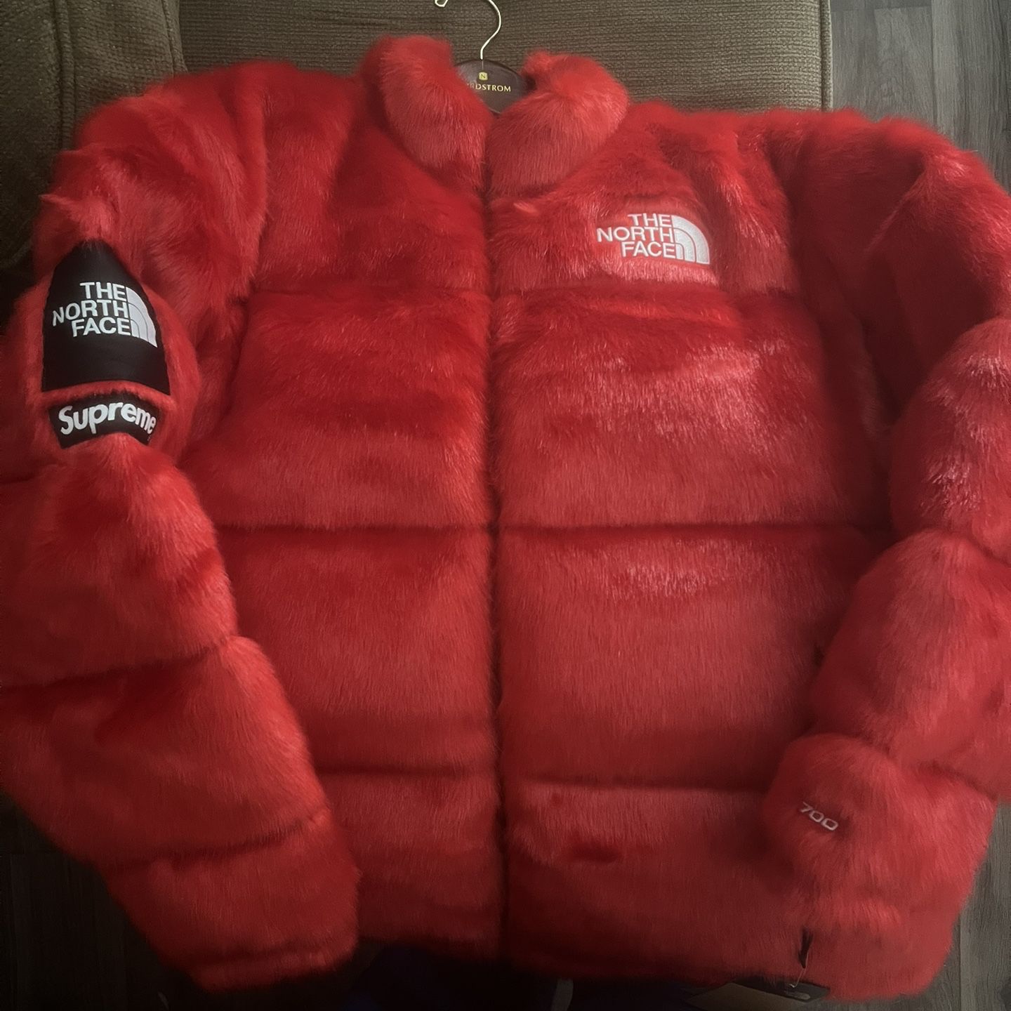SUPREME/The North Face Faux Fur Nuptse Jacket - Red Sz L for Sale 