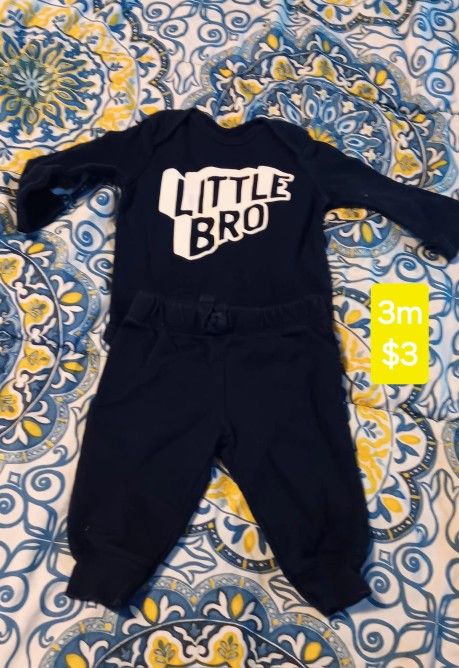 Baby Boy Out Fit Little Bro 3m