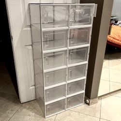NEW 12 X Shoe Storage Organizer Stackable X-Large Boxes Fits Men Size 14 Box Size 14x11x8.5 Inch Tall 