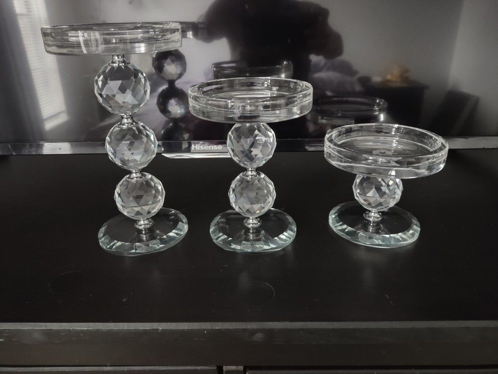 3 Crystal Candle Holders 