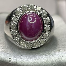 14k White Gold Ruby Diamond Ring