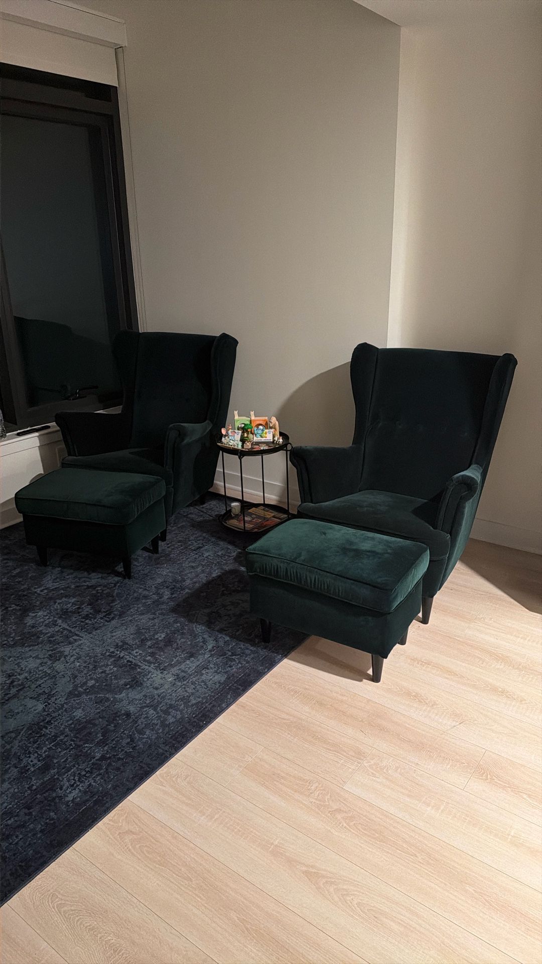 Armchairs with Matching Ottomans  