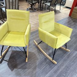 #FD022301 Set of 2 Morden Velvet Rocking Chair, Upholstered Accent Rocker Chair, Comfy Side Armchair for Living Room and Bedroom,Yellow