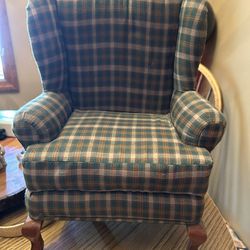 Doll Bear Memorial Wing Back Chair   Upholstered Large Plaid Print Furniture 16-18" Doll
