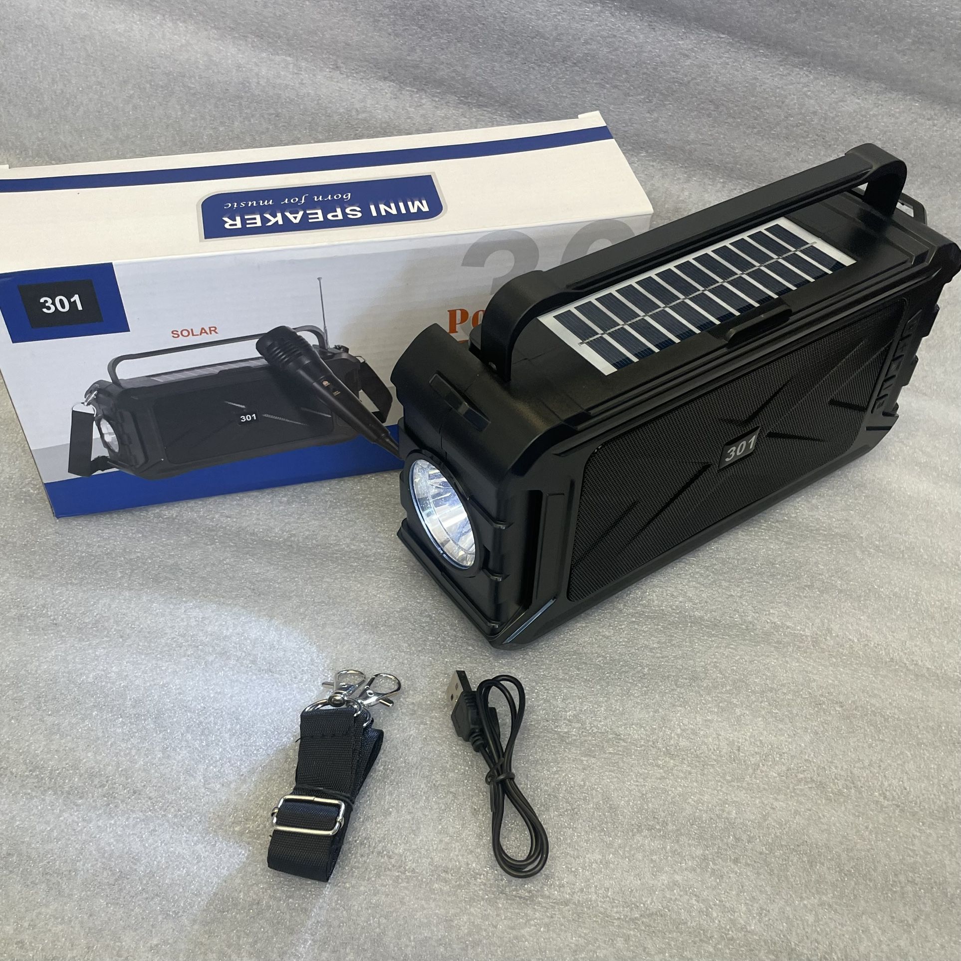 301 Portable Bluetooth Speaker with Solar Charge,Wireless Speaker Audio with Outdoor Emergency Flashlight