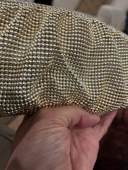 Whiting & Davis Gold Purse Dimple Mesh Ruched Evening Bag