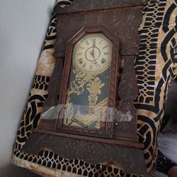 Antique Gilbert Pressed Oak Clock 