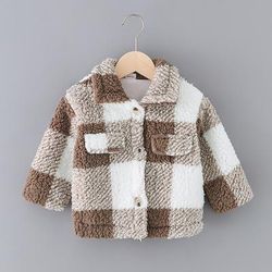 PatPat Toddler Girl Plaid Lapel Collar Button Design Coat