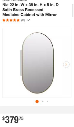 Nia 22 in. W x 38 in. H x 5 in. D Satin Brass Recessed Medicine Cabinet with Mirror