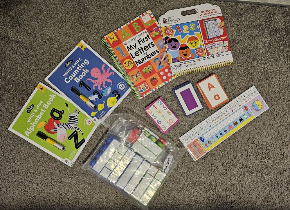 Learning books, cards and blocks