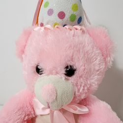 Linzy Plush Pink Birthday Bear With Birthday Hat And Sings Birthday Song