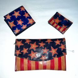 Genuine Leather Clutch, Wallet, & Coin Purse - 4th of July! Stars & Stripes - NEW w/ Tags
