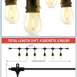 Honeywell E26 LED Outdoor Indoor String Lights, 24 FT (Maximum 1680FT) Commercial Grade Patio Gazebo Porch Party Decor Light, Vintage Style Café Light