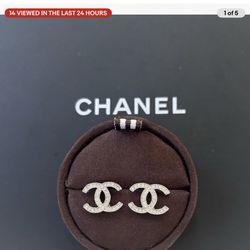 Brand New Authentic Classic Chanel CC Matelasse Silver Tone Stud Earrings