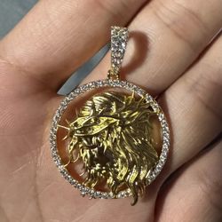 Gold Platted - Moissanite Jesus Pendant & 6mm Rope Chain 