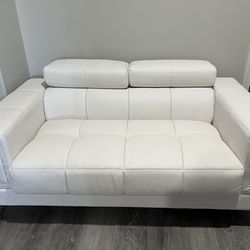White Leather Sofa & Loveseat Set with Reclining Headrest