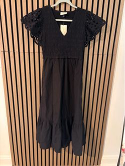 Black Eyelet Flutter-Sleeve Midi Dress